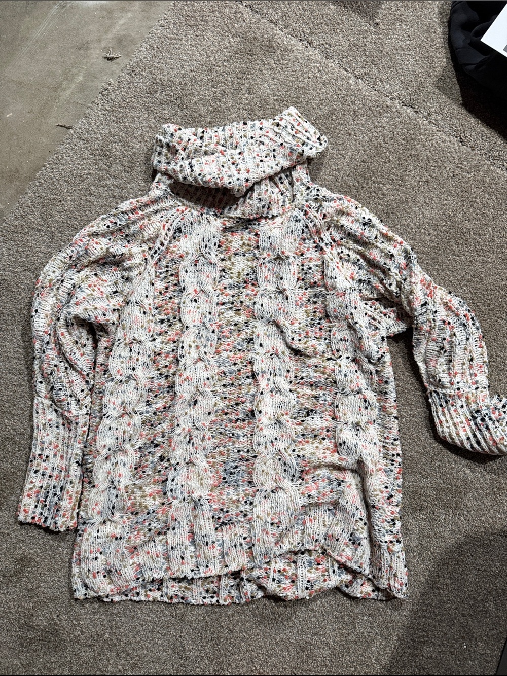 moon & madison Cream Speckled Cable Knit Turtleneck Sweater
